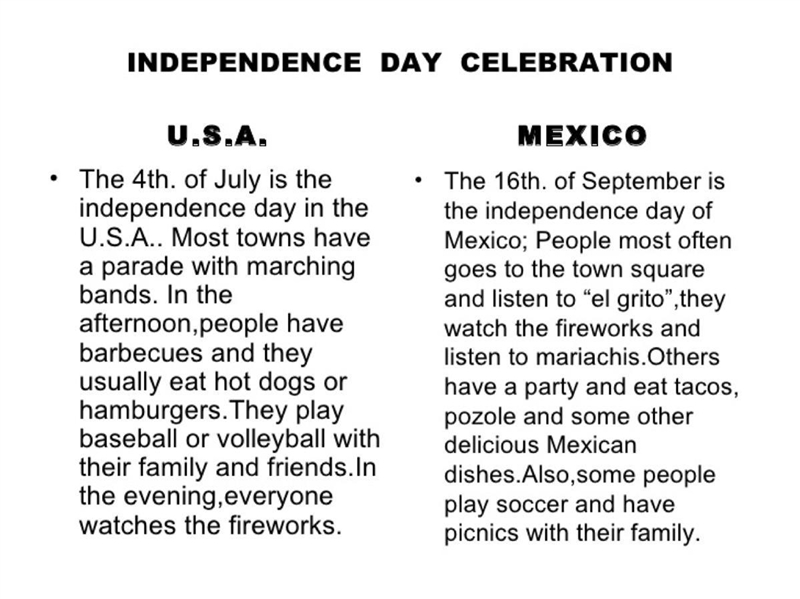 Compare and contrast Mexico and the United States Independence Day-example-1