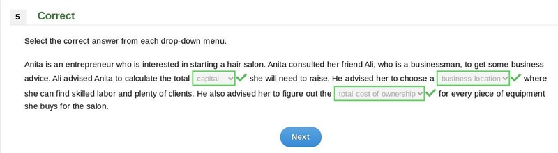 Select the correct answer from each drop-down menu. Anita is an entrepreneur who is-example-1