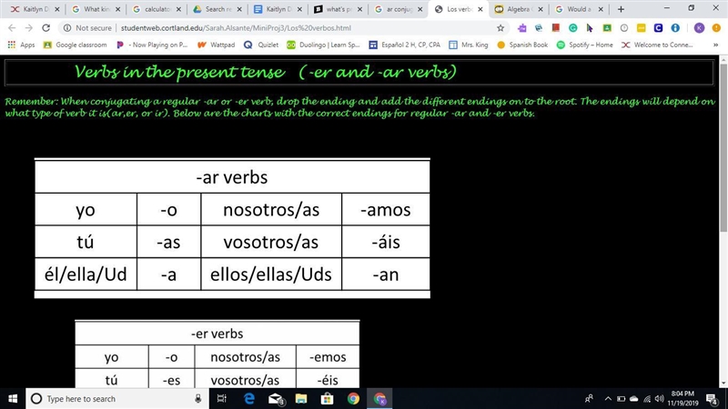 What's present tense of -ar verbs ​-example-1