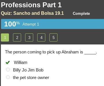 Professions Part 1 Quiz: Sancho and Bolsa The person coming to pick up Abraham is-example-1