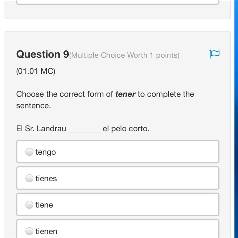 Need help with Spanish what form of tener?-example-1