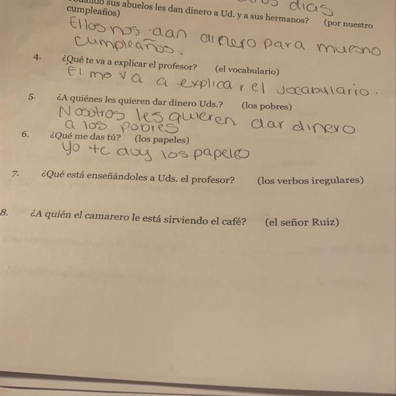 Answer the following questions using the appropriate indirect object pronouns and-example-1