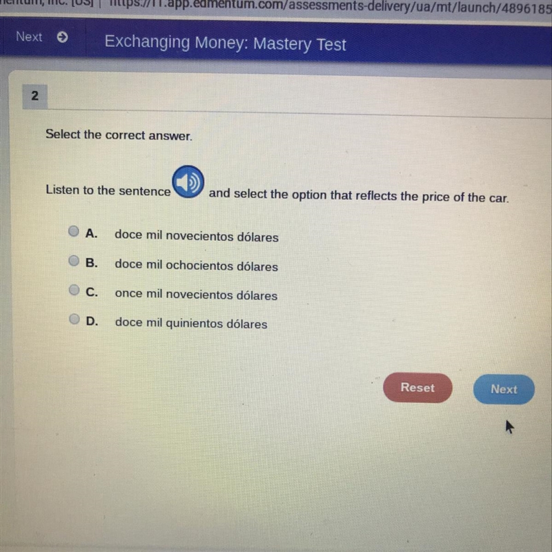 Listen to the sentence and select the option that reflects the price of the car.-example-1