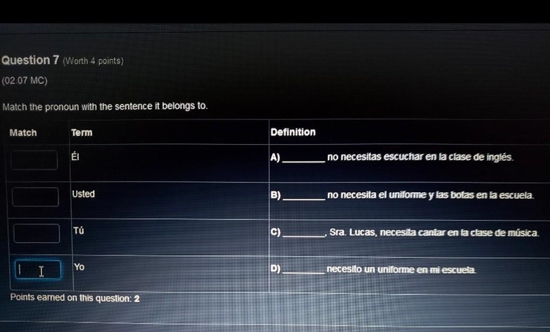 Machear el pronombre con la oracion que correcponde.​-example-1