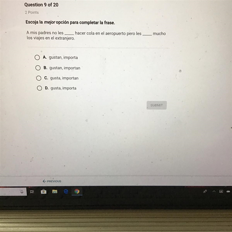 I don’t know the answer to the question. Is it A, B, C, or D-example-1