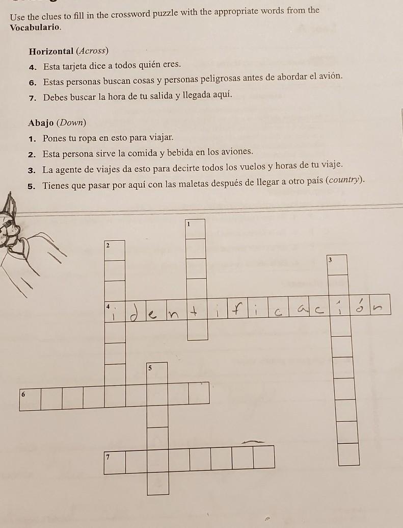 6 questions 25POINTS crossword SPANISH travel theme​-example-1