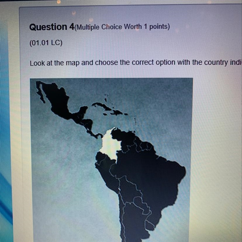 What country is indicated on the map? A. Colombia B. Argentina C. Uruguay D. Paraguay-example-1