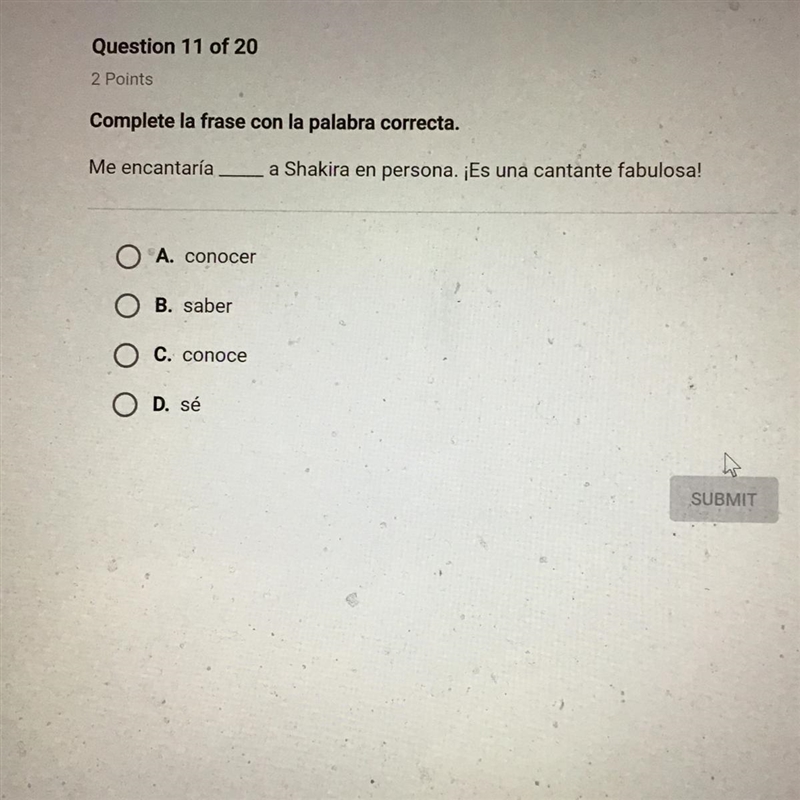 I don’t know the answer to the question. Is it A, B, C, or D-example-1