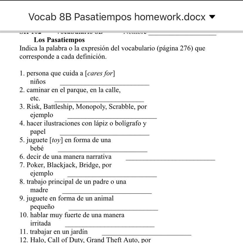 Indicate the word or expression of the vocabulary that corresponds to each definition-example-1