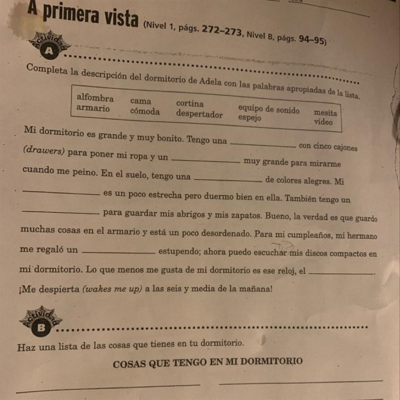 I need helping understanding and knowing what to do for Spanish-example-1