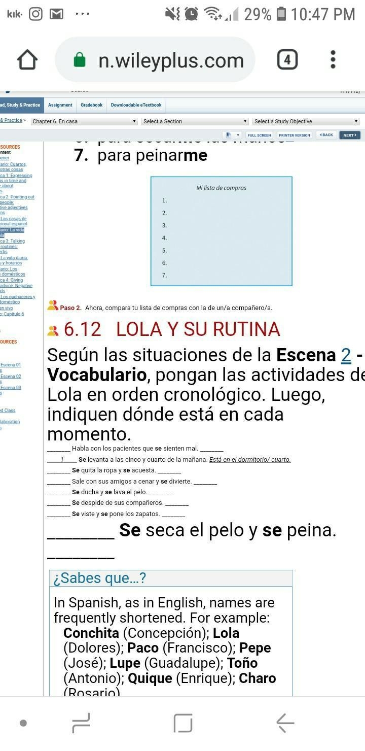 Any spanish speakers can help with 6.12 LOLA Y SU RUTINA plsssss​-example-1