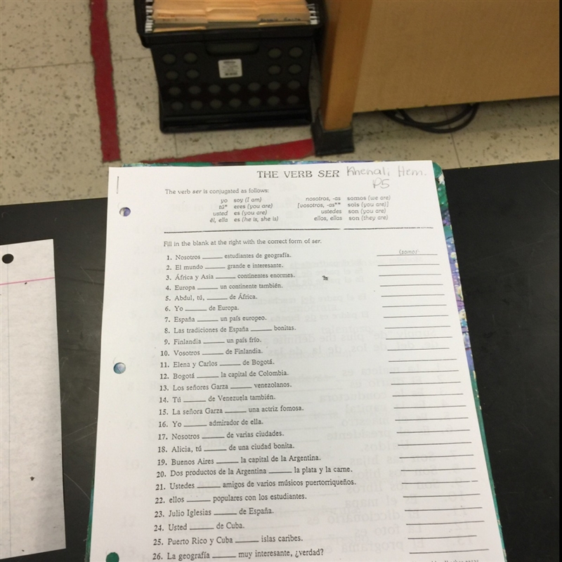 Spanish work sheet fill in the blank for the correct form of ser-example-1