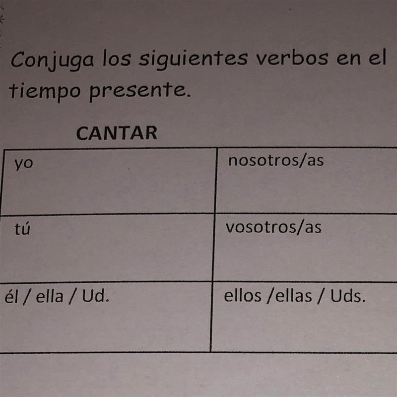 Conjuga los siguientes verbos en el tiempo presente. Help-example-1