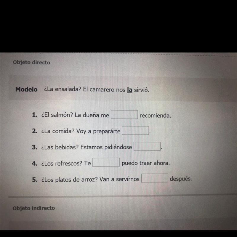 ¡Inténtalo! Escribe el pronombre de objeto directo o indirecto que flats rn cars oraci-example-1