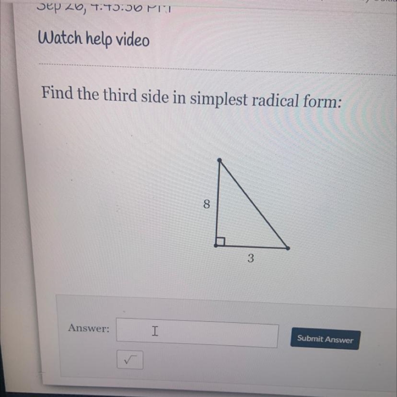 Find the third side in simplest radical form: 8-example-1