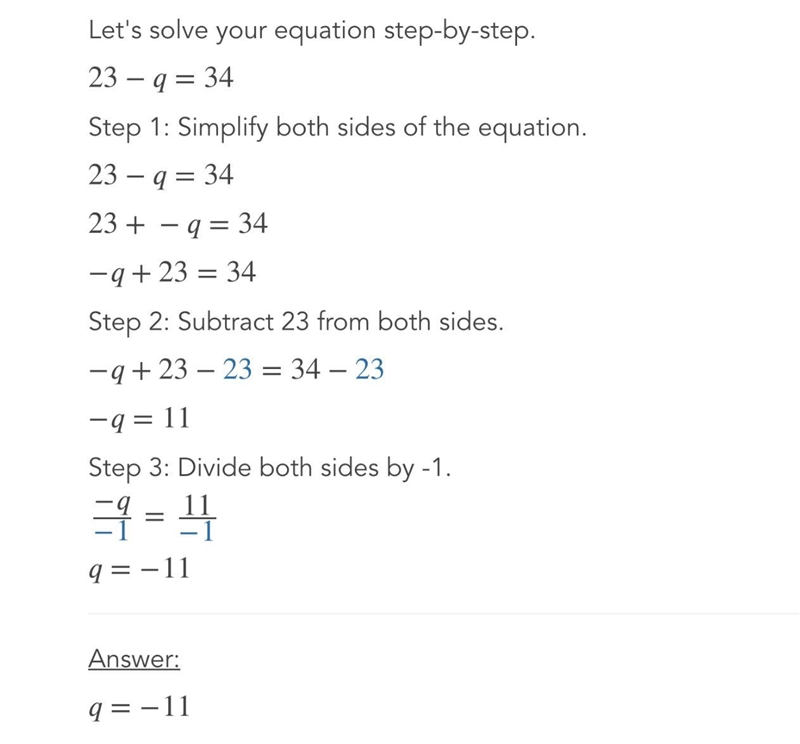 23 - q = 34 What is the value fo q?-example-1