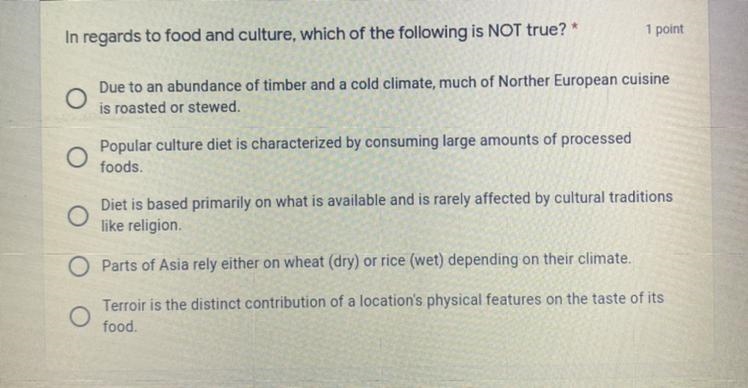 Ap human geography: In regards to food and culture, which of the following is NOT-example-1