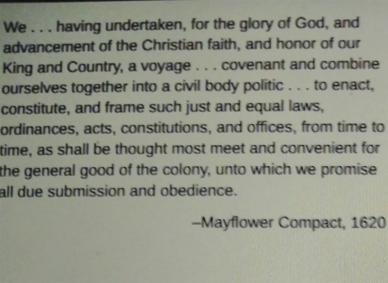 What was the main reason the Pilgrims gave for creating the Mayflower Compact? O to-example-1