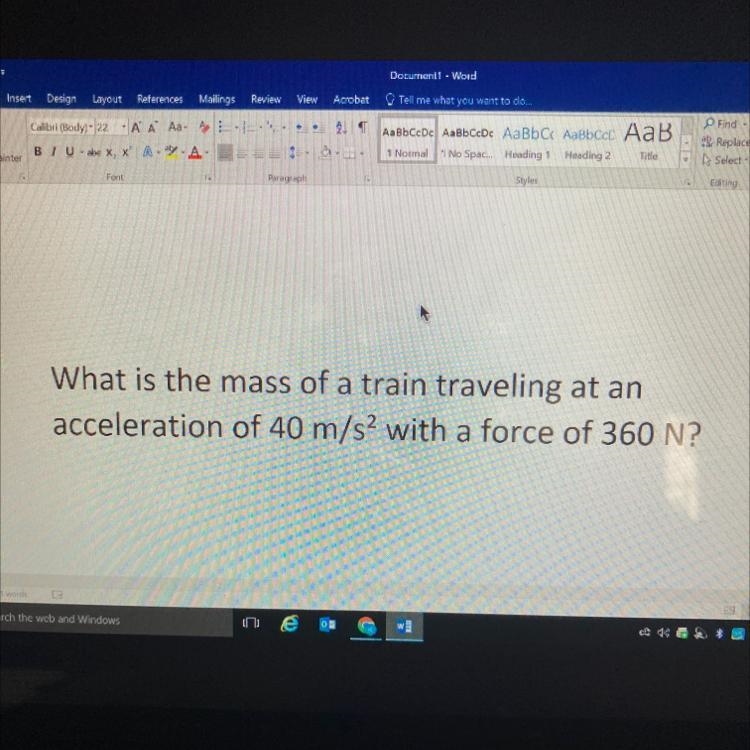 What is the mass of a train traveling at an acceleration of 40 m/s2 with a force of-example-1