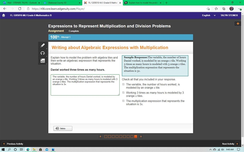 Explain how to model the problem with algebra tiles and then write an algebraic expression-example-1