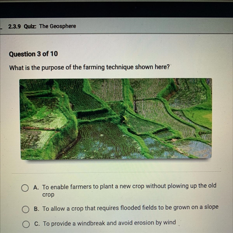 What is the purpose of the farming technique shown here? a. to enable farmers to plant-example-1