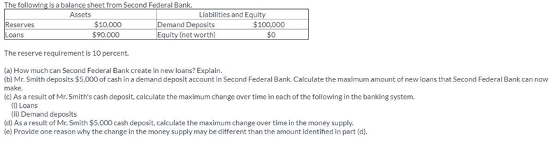 (a) How much can Second Federal Bank create in new loans? Explain. (b) Mr. Smith deposits-example-1