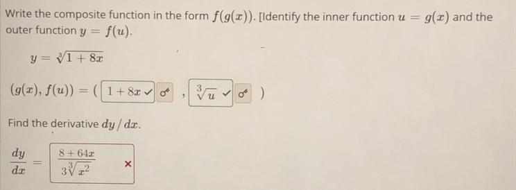 I got 8x/3cubroot of (1+8x). Is this right can someone explain the steps that they-example-1