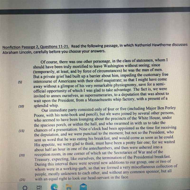 11. Hawthorne's reference to Lincoln as the man of men" (line 3) A. given added-example-1