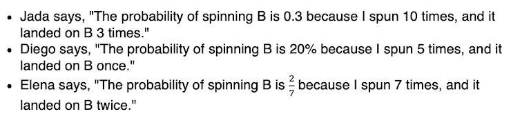 Andre measures the spinner and finds that the B section takes up ¼ of the circle. Explain-example-1