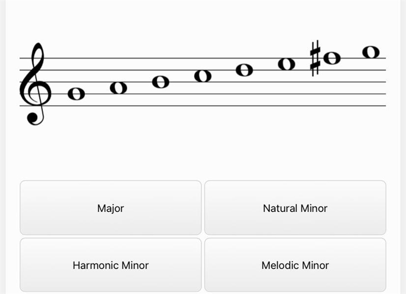 ￼ Helppppppp I need to know if it’s a major, natural minor, harmonic minor, or melodic-example-1