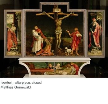 Which sentence describes a characteristic of the Isenheim altarpiece by Matthias Gr-example-1