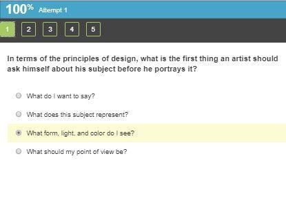 In terms of the principles of design, what is the first thing an artist should ask-example-1