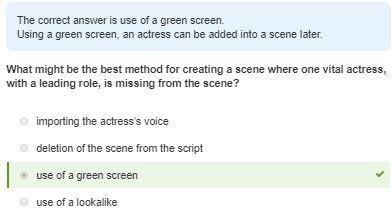 What might be the best method for creating a scene where one vital actress, with a-example-1