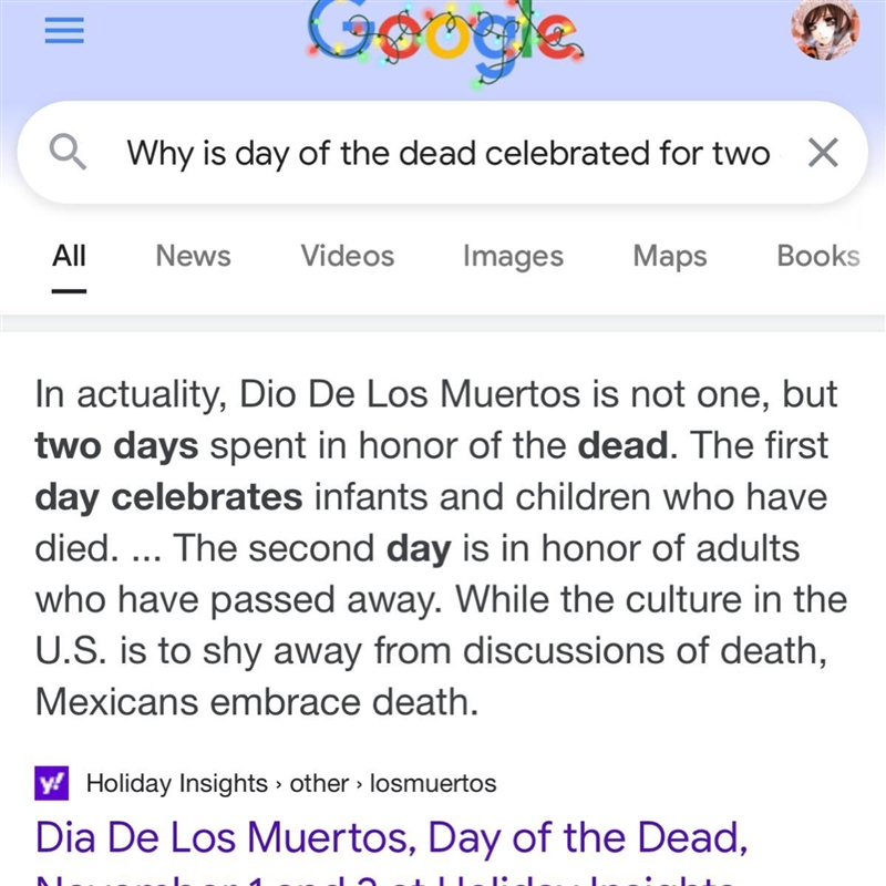 Why is the day of the dead celebrated for two days and which to cultures does the-example-1