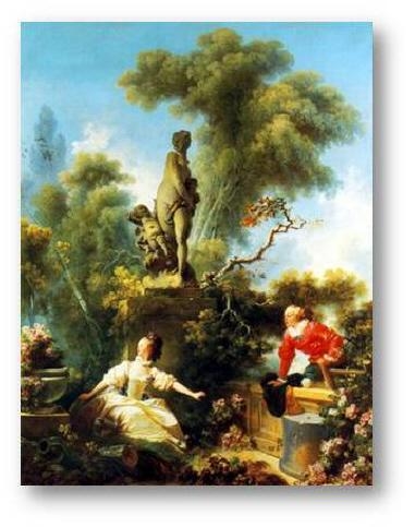 What is depicted in the image above? The Sample Answer is: The painting shows a secret-example-1