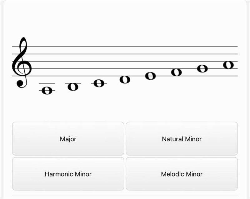 ￼ Helppppppp I need to know if it’s a major, natural minor, harmonic minor, or melodic-example-1