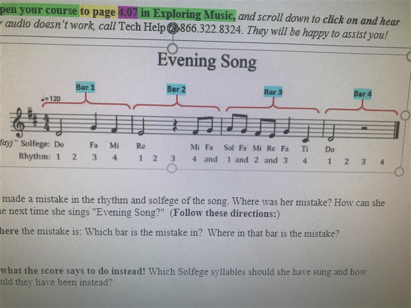 Evelyn made a mistake in the rhythm and solfege of the song. Where was her mistake-example-1