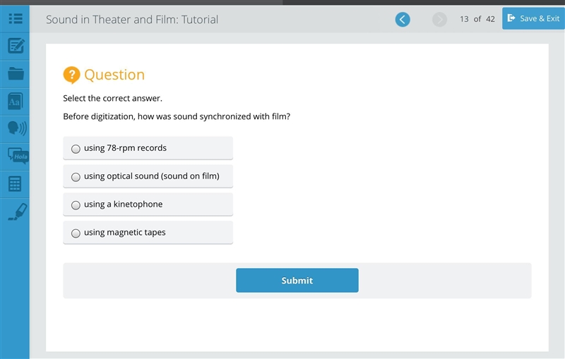 Select the correct answer. Before digitization, how was sound synchronized with film-example-1