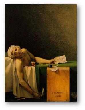 What does the image above depict? (ANWSER) A prominent radical French journalist, Marat-example-1