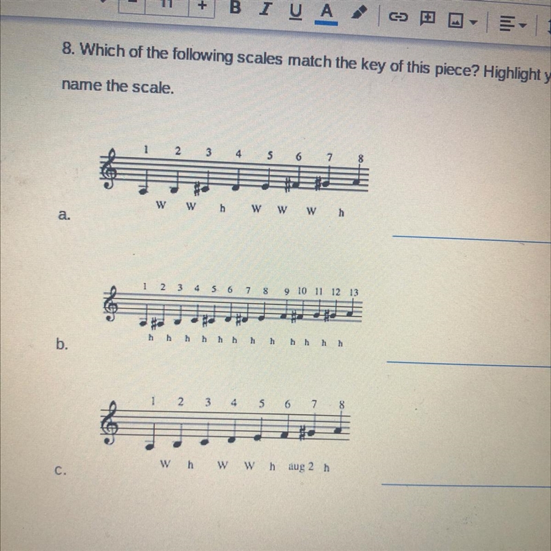 8. Which of the following scales match the key of this piece? Highlight your answer-example-1