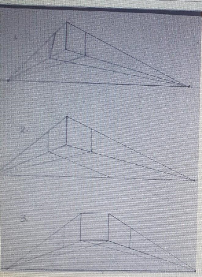 2 Points perspective Describe what is wrong in each drawing 1 2 3​-example-1