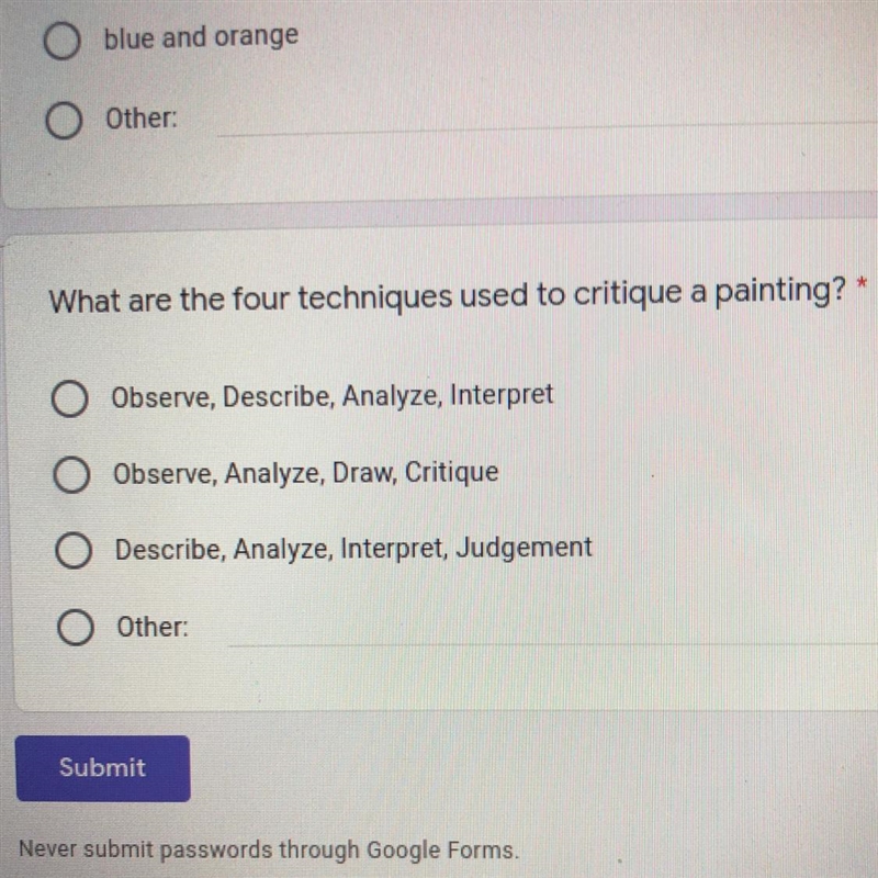 What are the four techniques used to critique a painting?-example-1