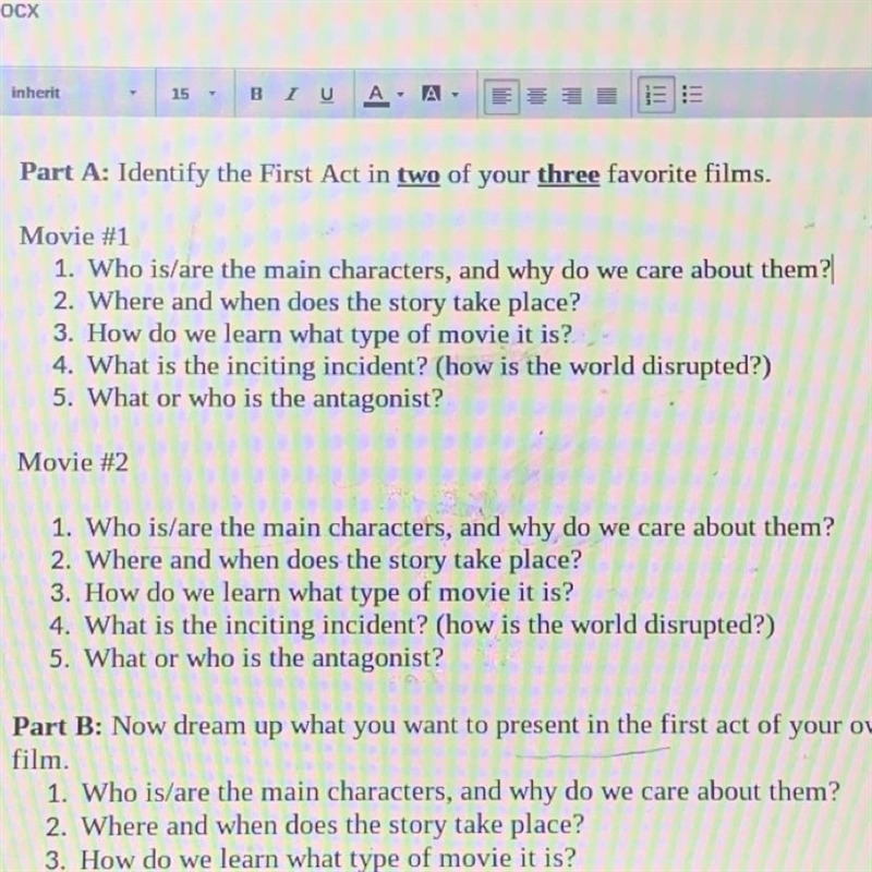 Choose movie 1 or 2 number 1 answer all of the questions but you have to tell the-example-1