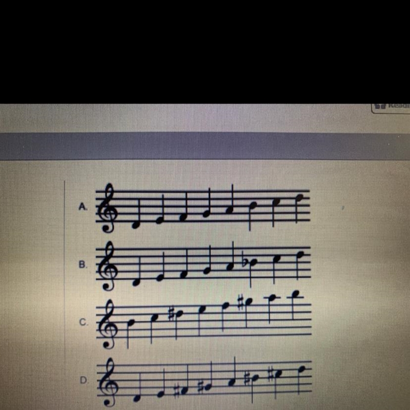 Which scale is an F major scale Scale A Scale B Scale C Scale D-example-1