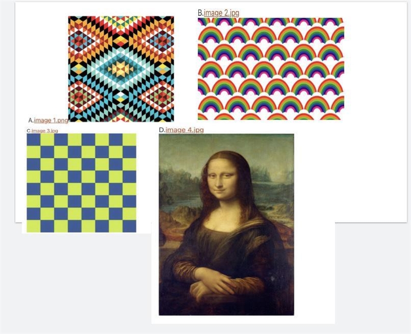 Which image does not represent pattern? A, B, C or D-example-1