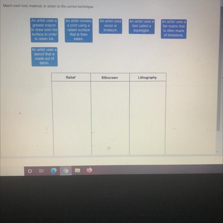 Drag each label to the correct location on the image Match each tool, material, or-example-1