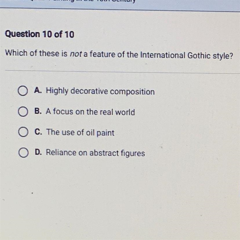 Which of these is not a feature of the international gothic style-example-1