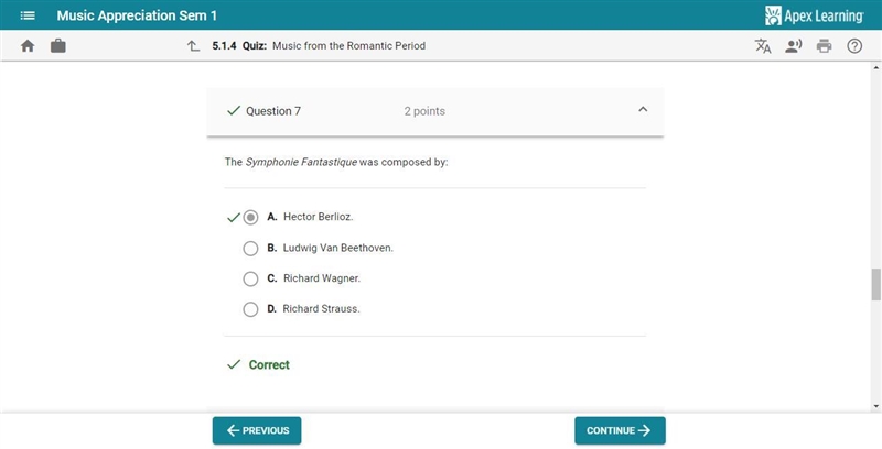 Question 1 of 10 The Symphonie Fantastique was composed by: O A. Hector Berlioz. B-example-1