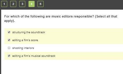 For which of the following are music editors responsible? (Select all that apply). structuring-example-1