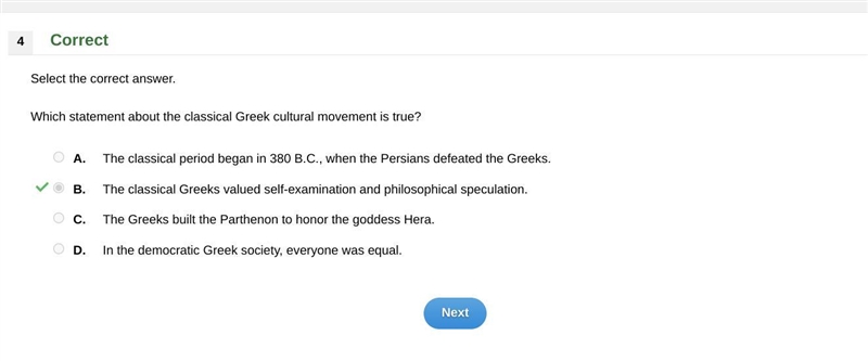 Which statement about the classical Greek cultural movement is true? A. The classical-example-1